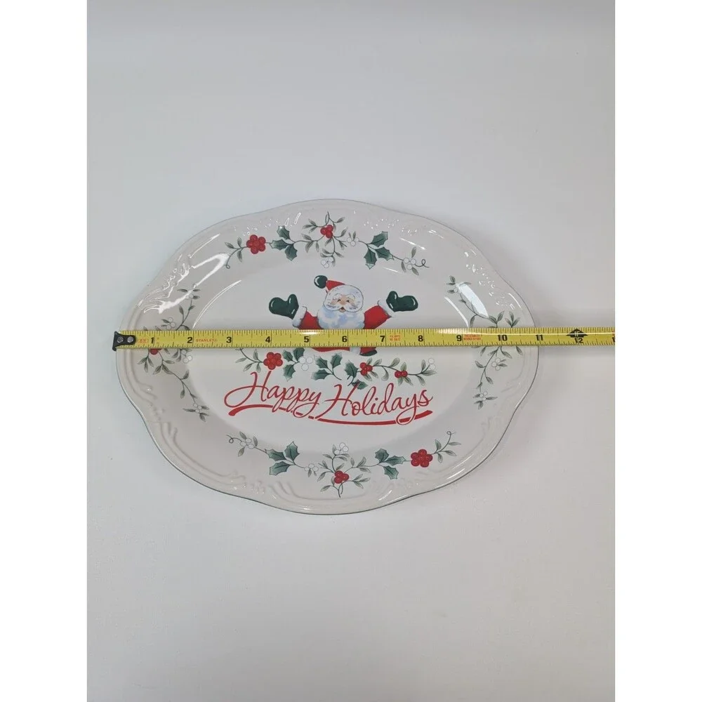 WINTERBERRY Pfaltzgraff Happy Holidays Santa Oval Platter Tray Open Box